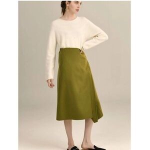 Ecru Emissary Wool Skirt Women Size Small Green Asymmetrical Modern Pockets Midi